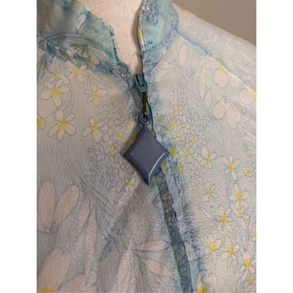 Vintage Lane Bryant Tall Sheer Nightgown Blue Yellow Zip Up - Picture 7 of 8